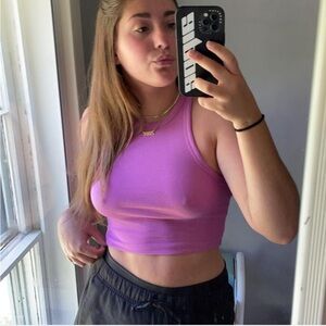 Zara Purple Ribbed Cropped Tank Top